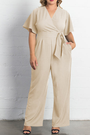 V Neck Tie Knot High Waist Plus Size Jumpsuit